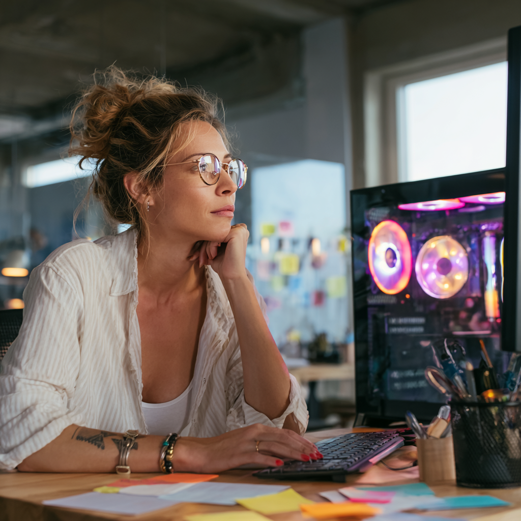 Professional using AI workstation